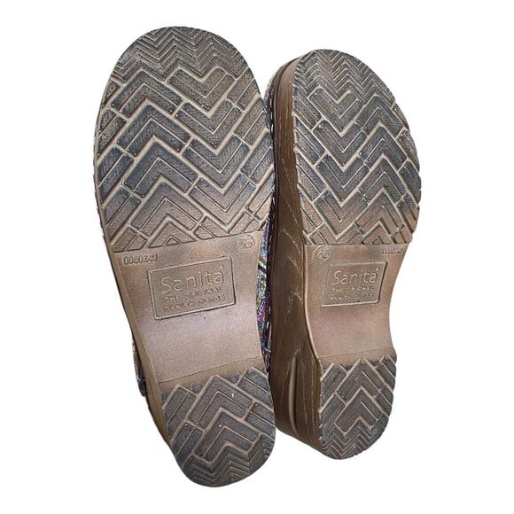 Sanita Green Floral Leather Professional Nursing Work Clogs Women's EU 35 US 4 - Picture 12 of 15